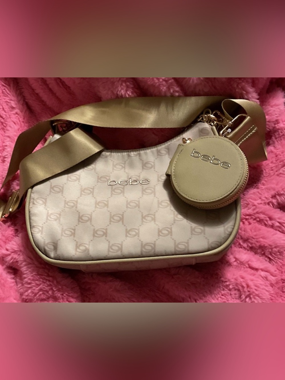 Bebe Cream Logo Crossbody Bag with Coin Pouch 10x6 NWT